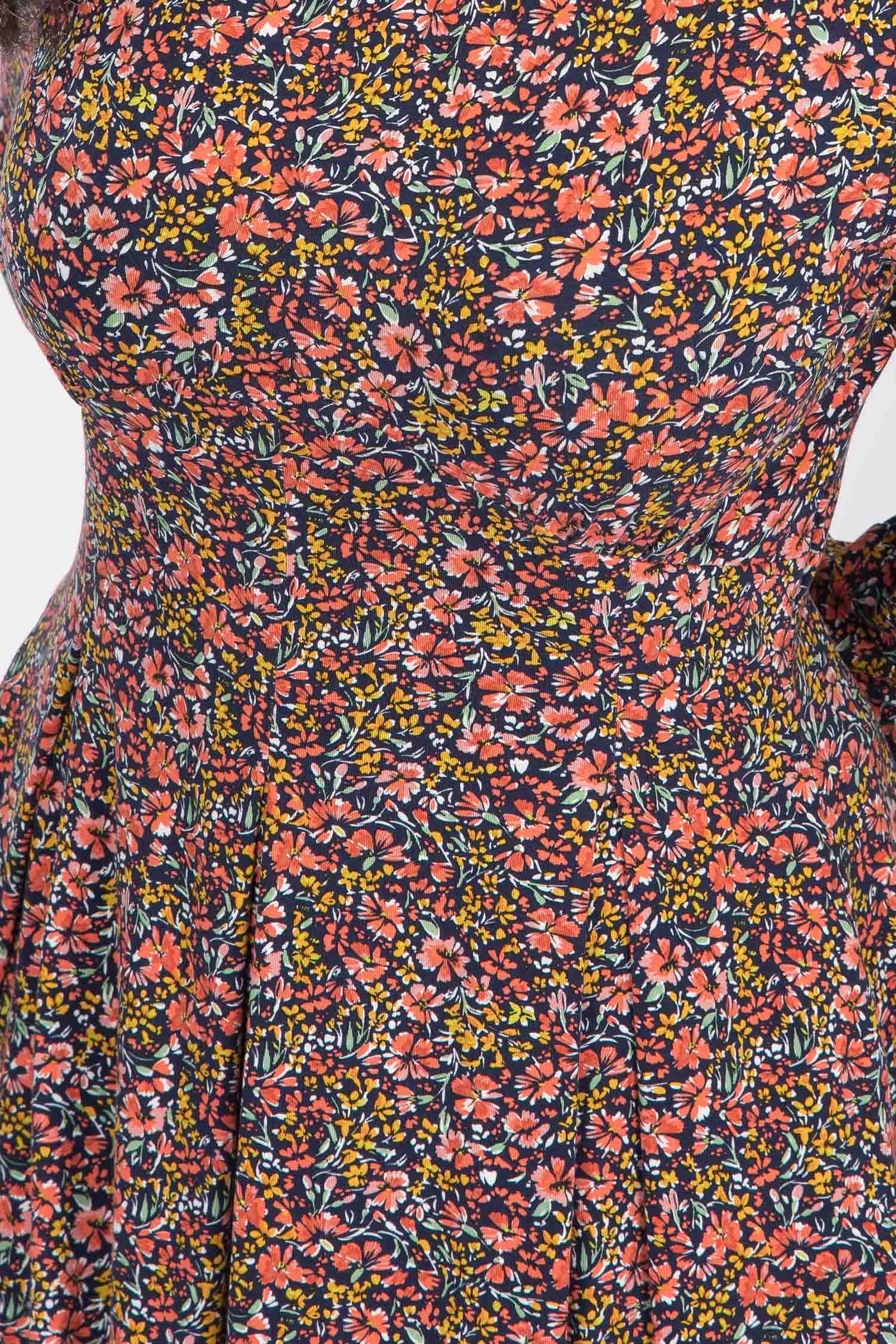 Pleated waist short jersey dress - Navy flowers