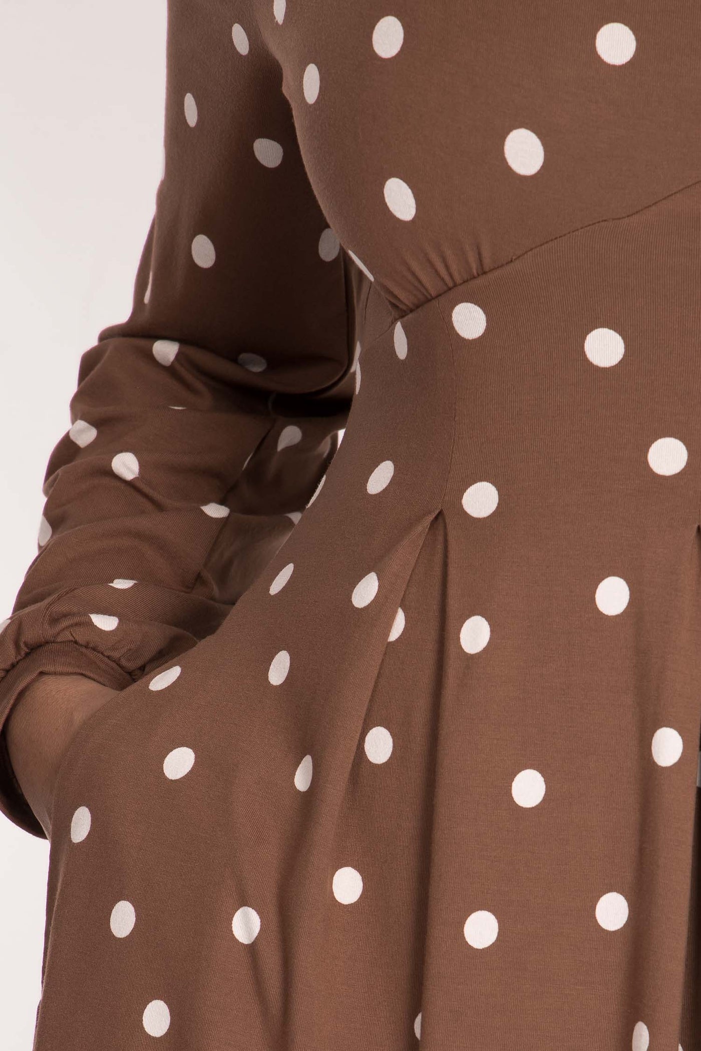 Pleated waist short jersey dress - Brown dot