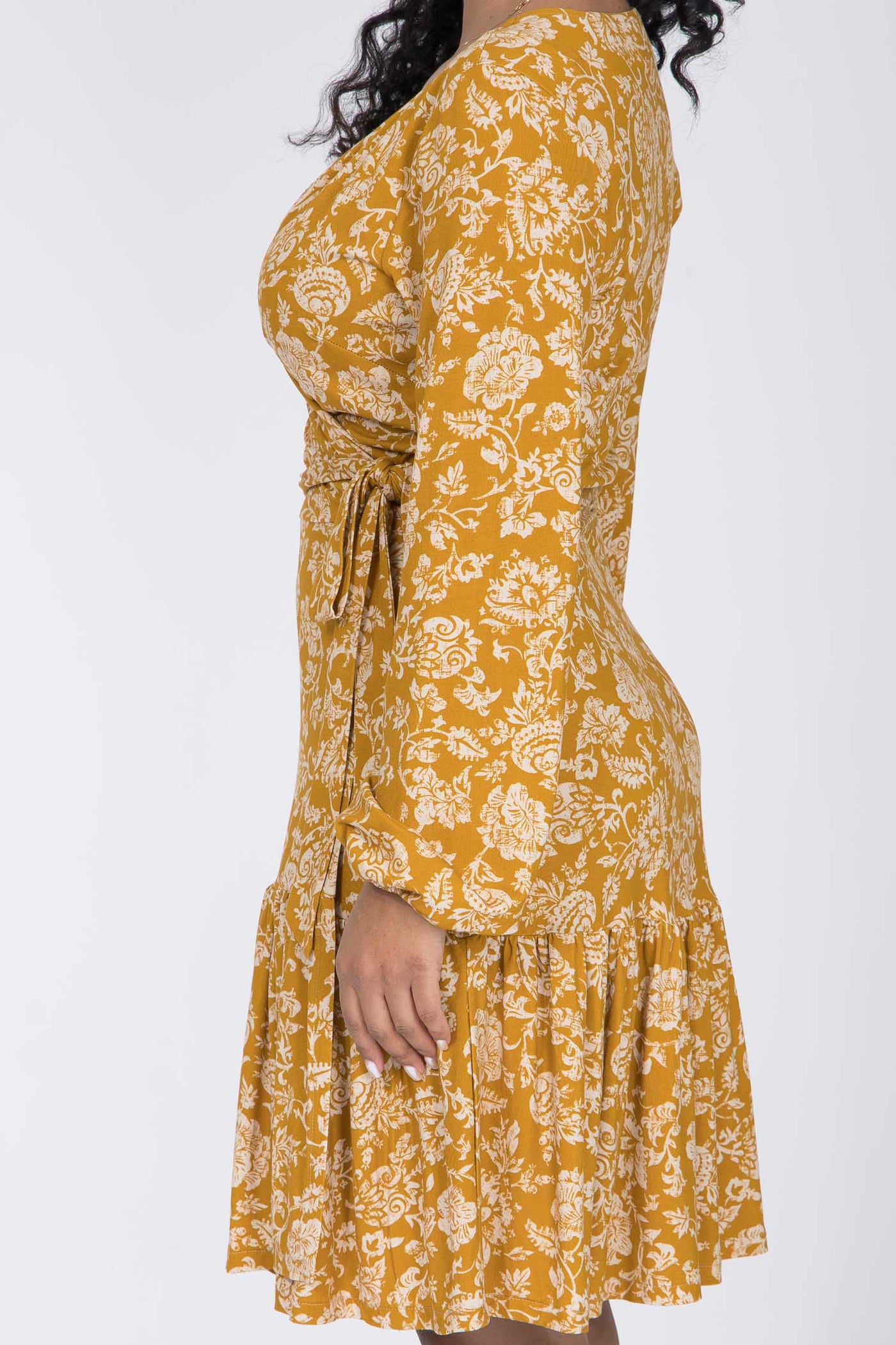 Frill short wrap jersey dress - Ochre