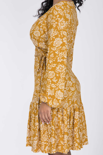 Frill short wrap jersey dress - Ochre