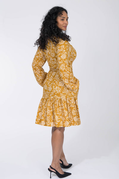 Frill short wrap jersey dress - Ochre