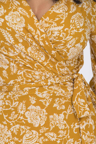 Frill short wrap jersey dress - Ochre