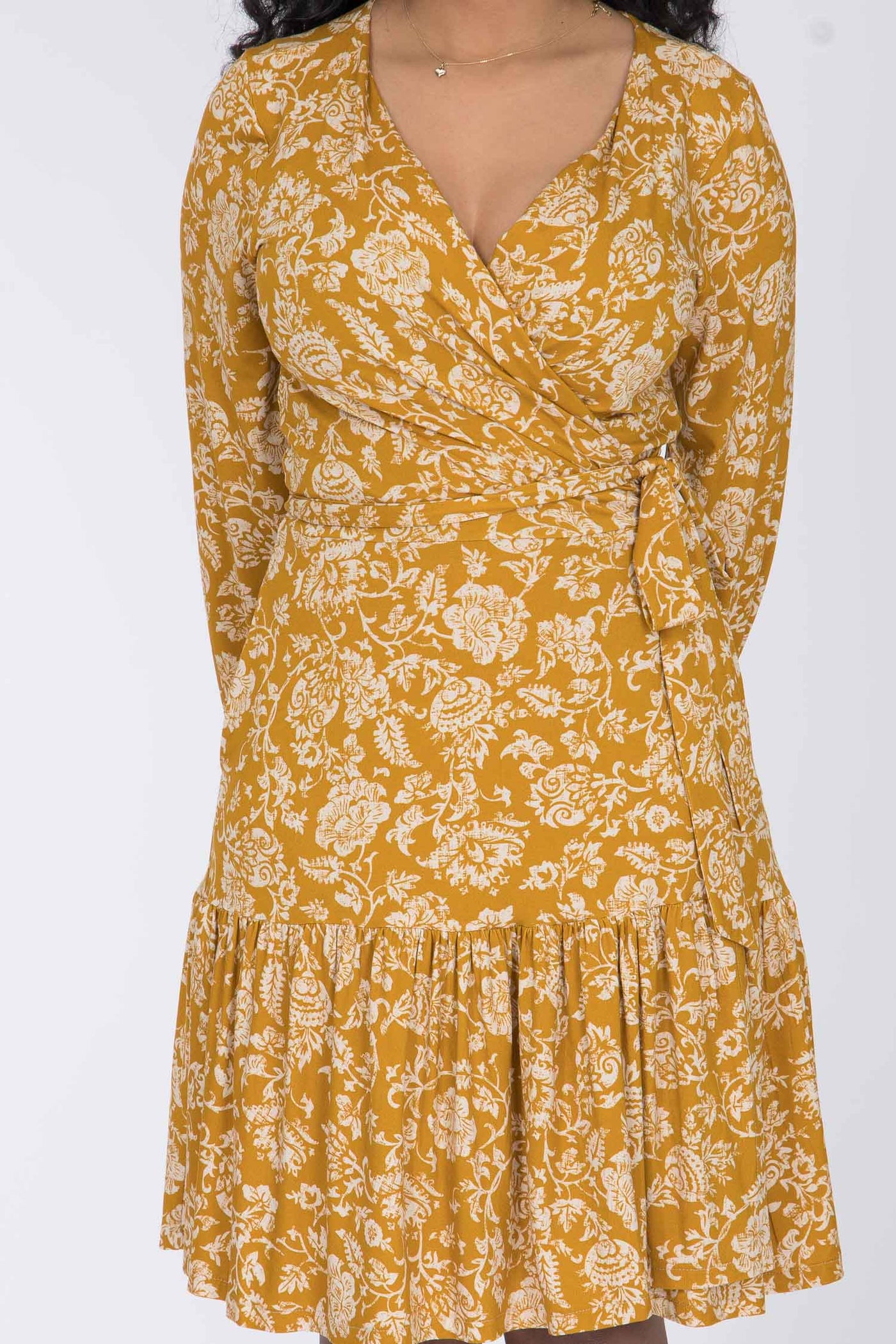 Frill short wrap jersey dress - Ochre