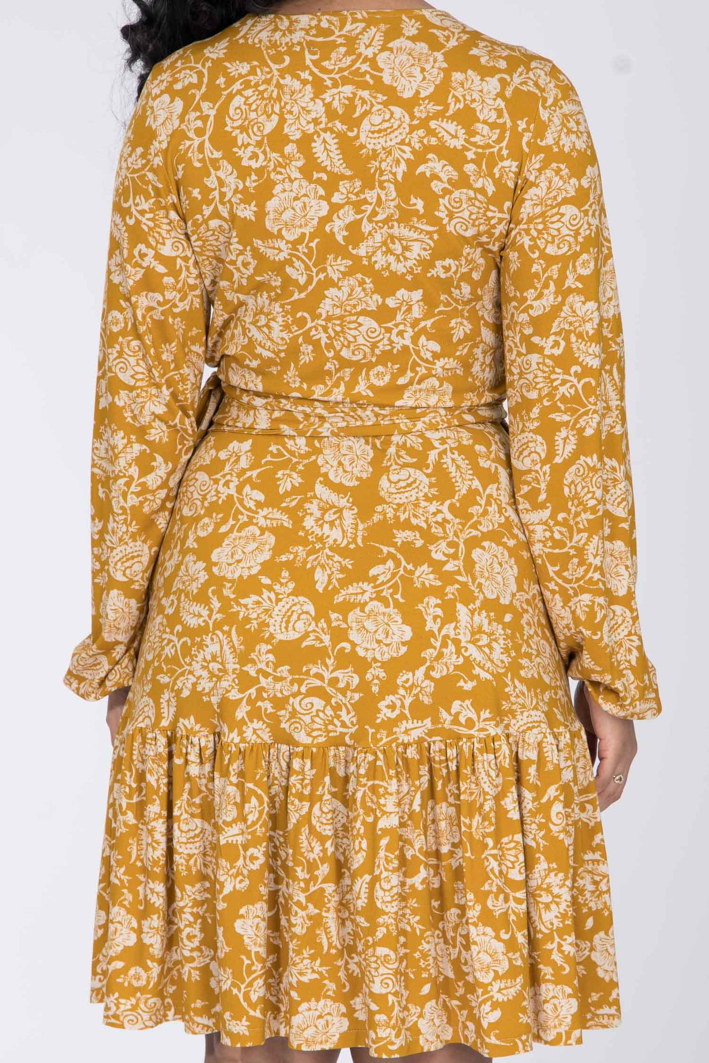Frill short wrap jersey dress - Ochre