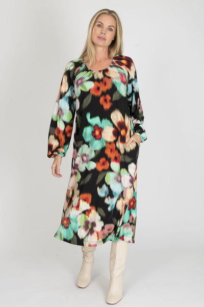 A-lined belted midi jersey dress - Black