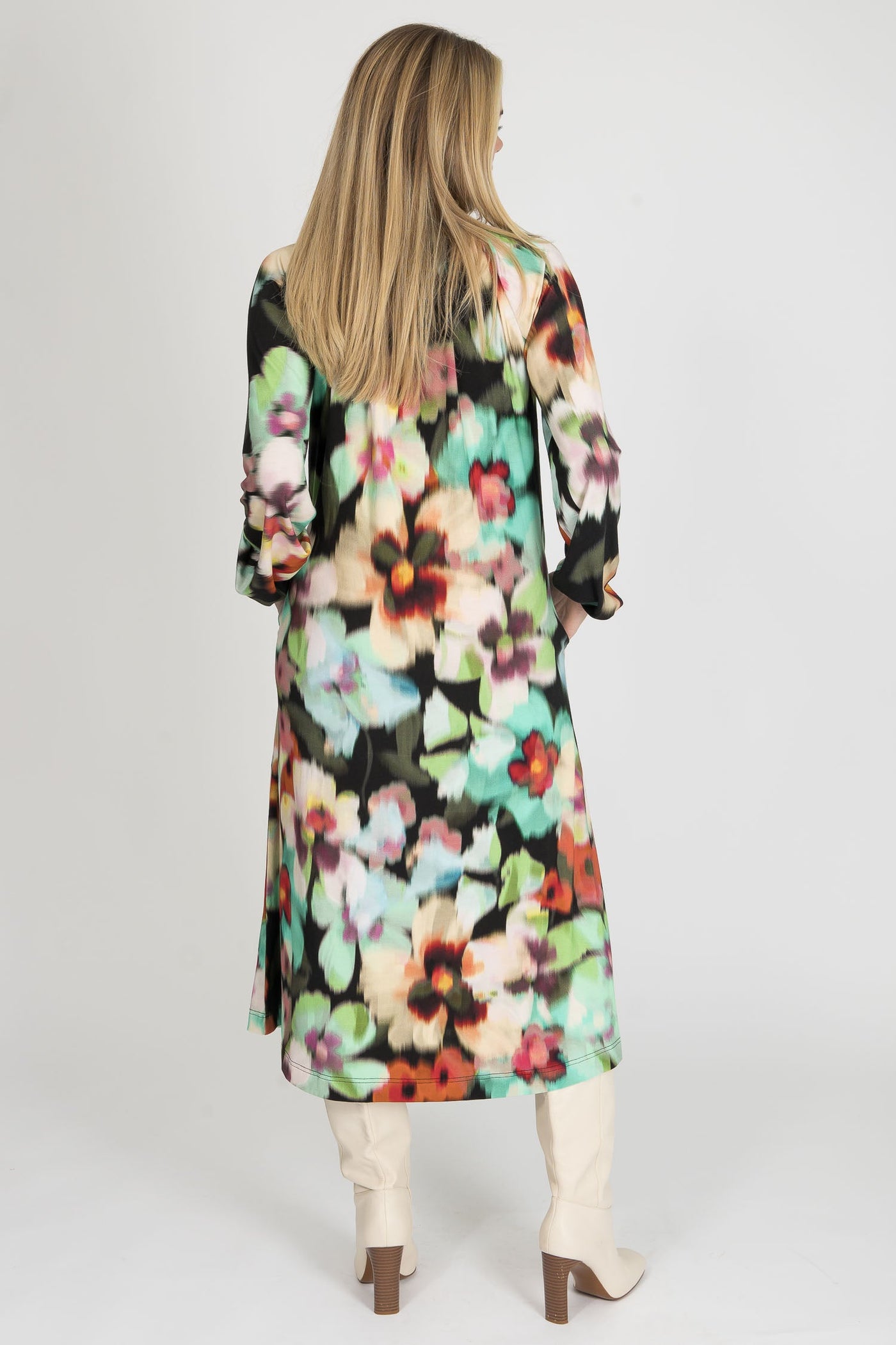 A-lined belted midi jersey dress - Black