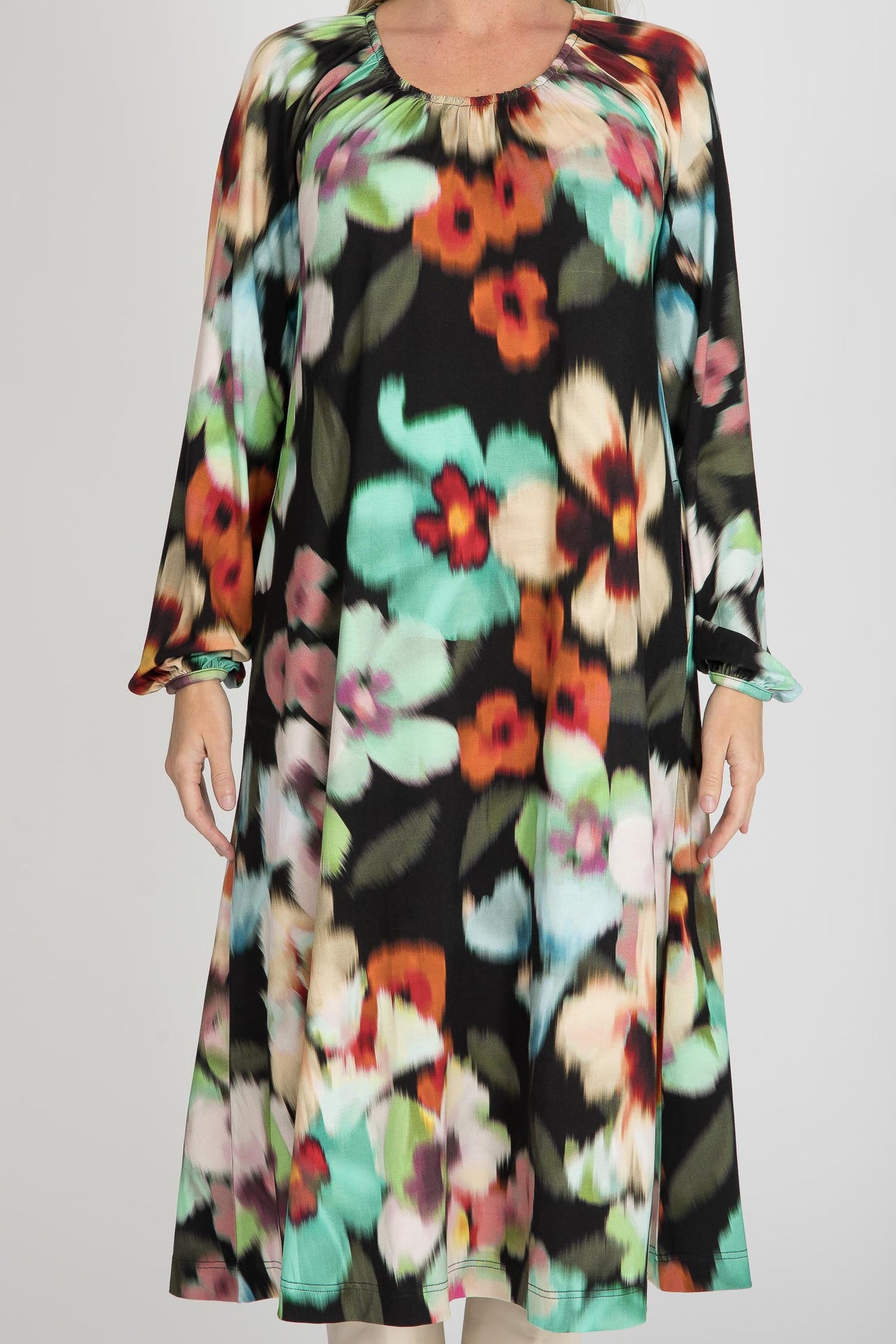 A-lined belted midi jersey dress - Black