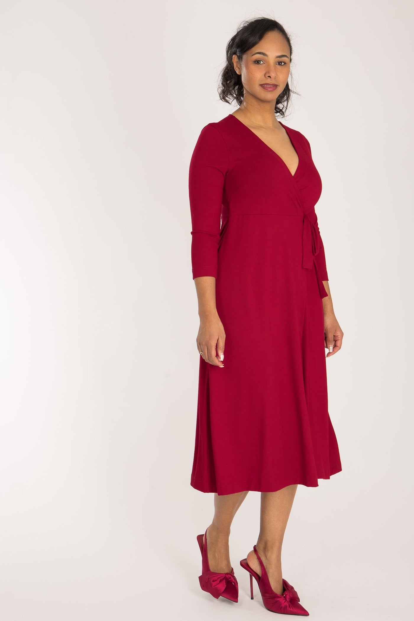 Loose fit midi wrap jersey dress - Red