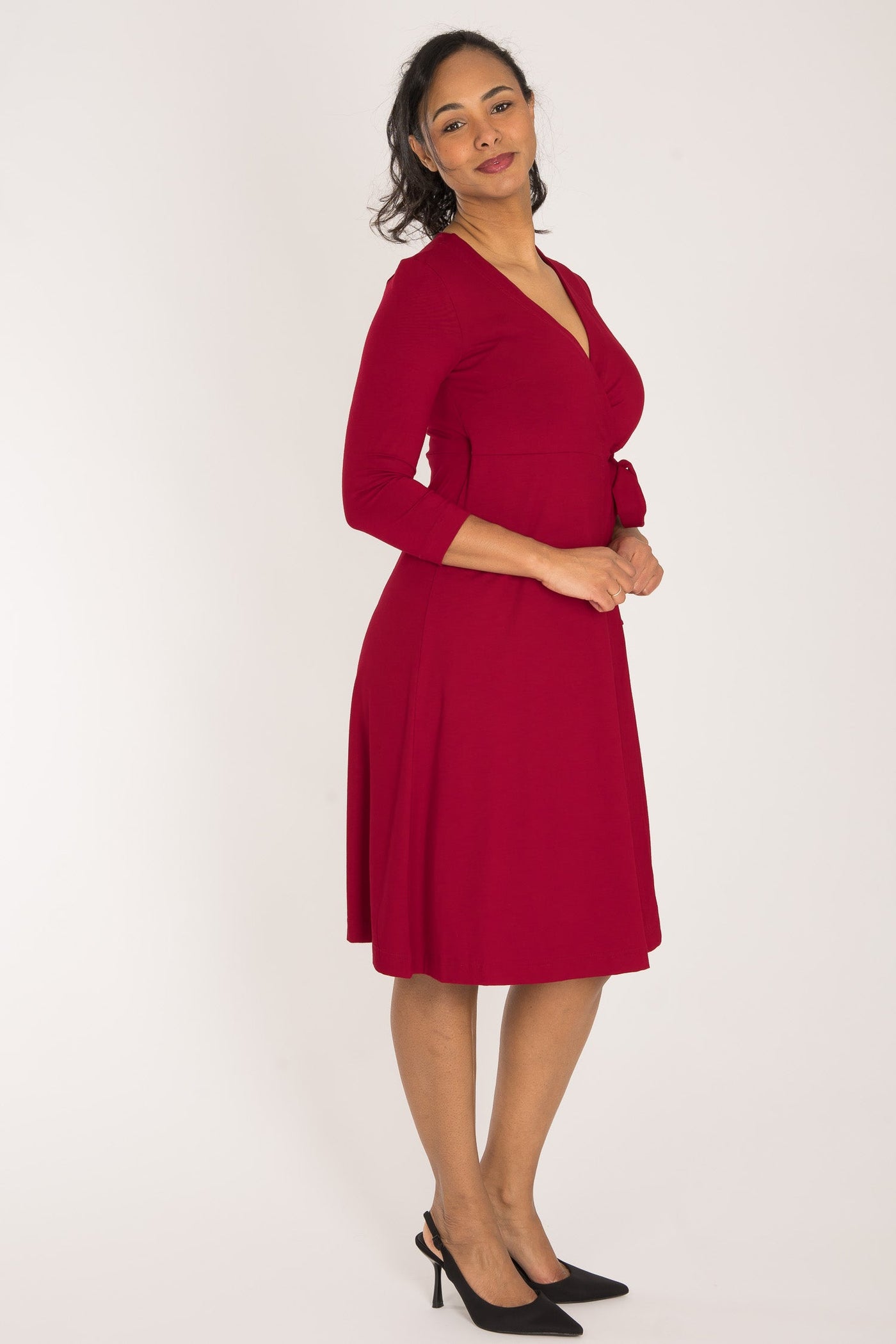 Loose fit short wrap jersey dress - Red