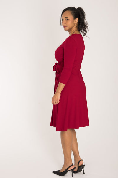 Loose fit short wrap jersey dress - Red