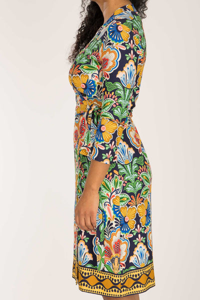 Slim wrap short jersey dress - Navy folklore