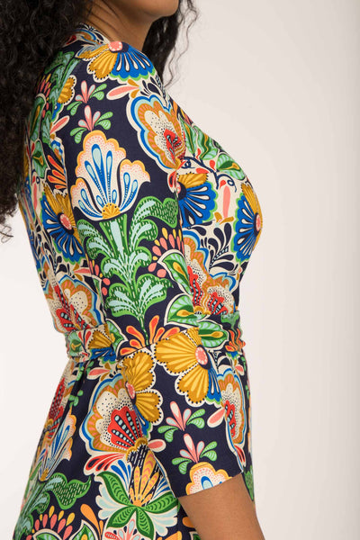 Slim wrap short jersey dress - Navy folklore