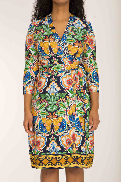 Slim wrap short jersey dress - Navy folklore