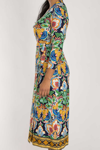 Slim wrap midi jersey dress - Navy folklore