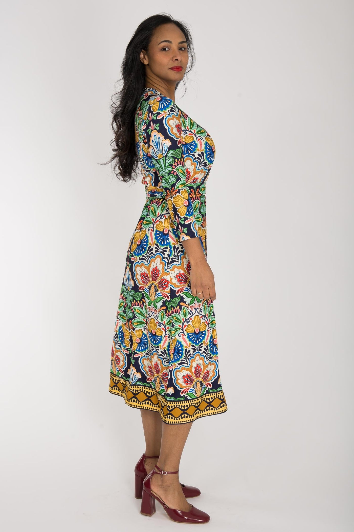 Slim wrap midi jersey dress - Navy folklore
