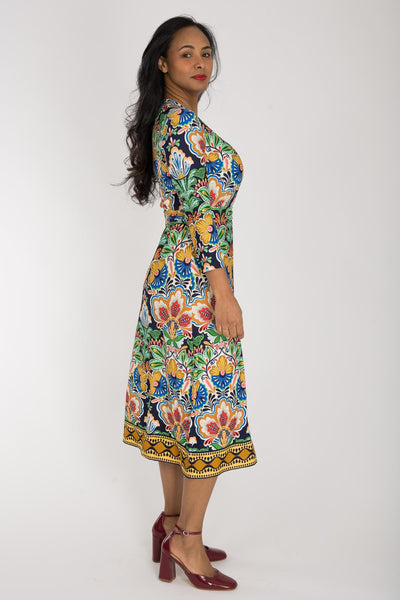 Slim wrap midi jersey dress - Navy folklore