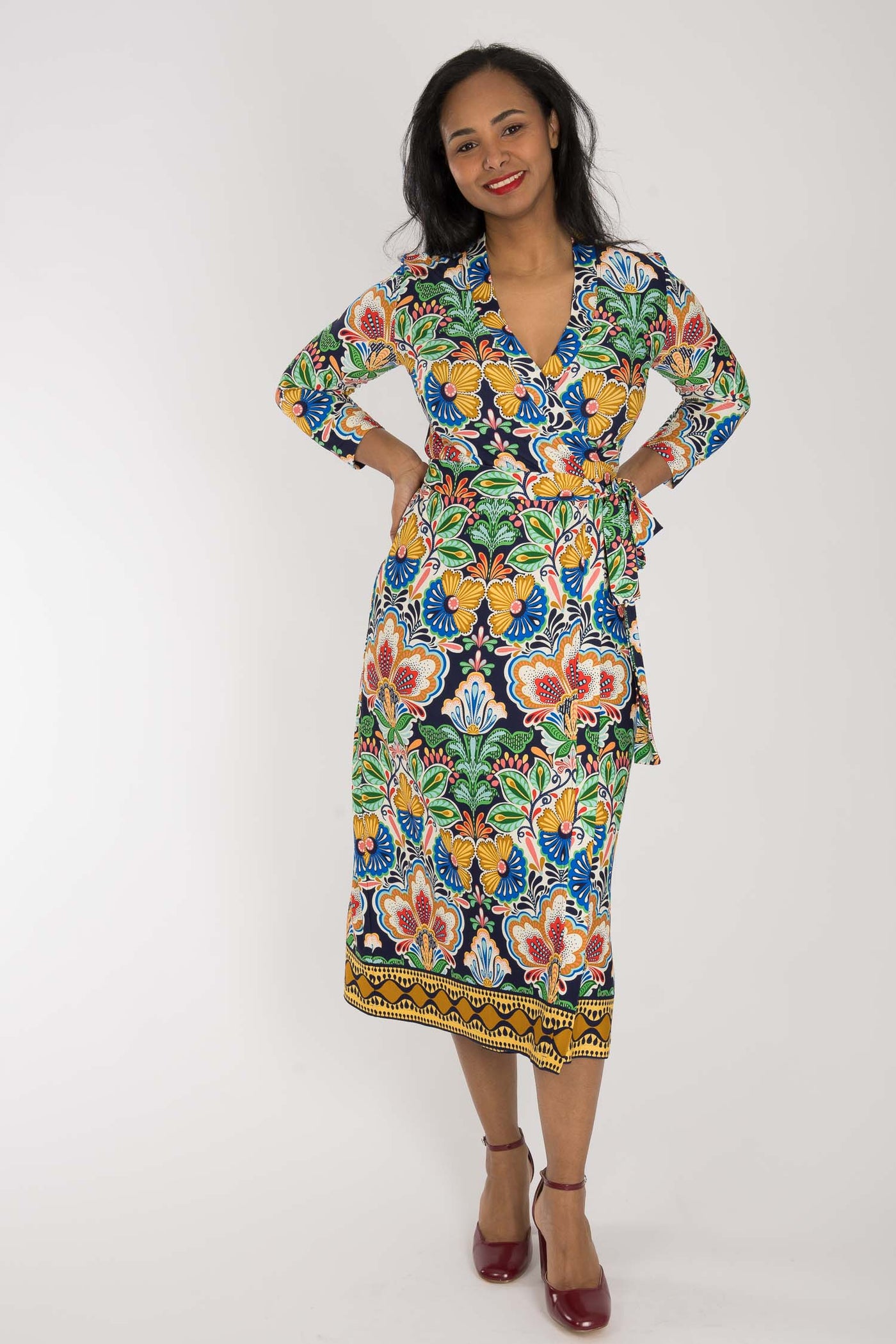 Slim wrap midi jersey dress - Navy folklore