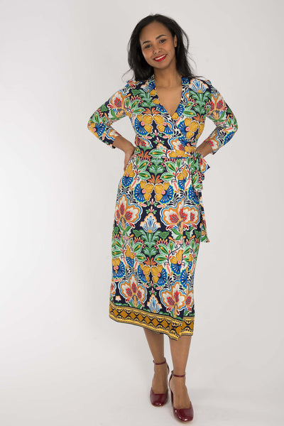 Slim wrap midi jersey dress - Navy folklore