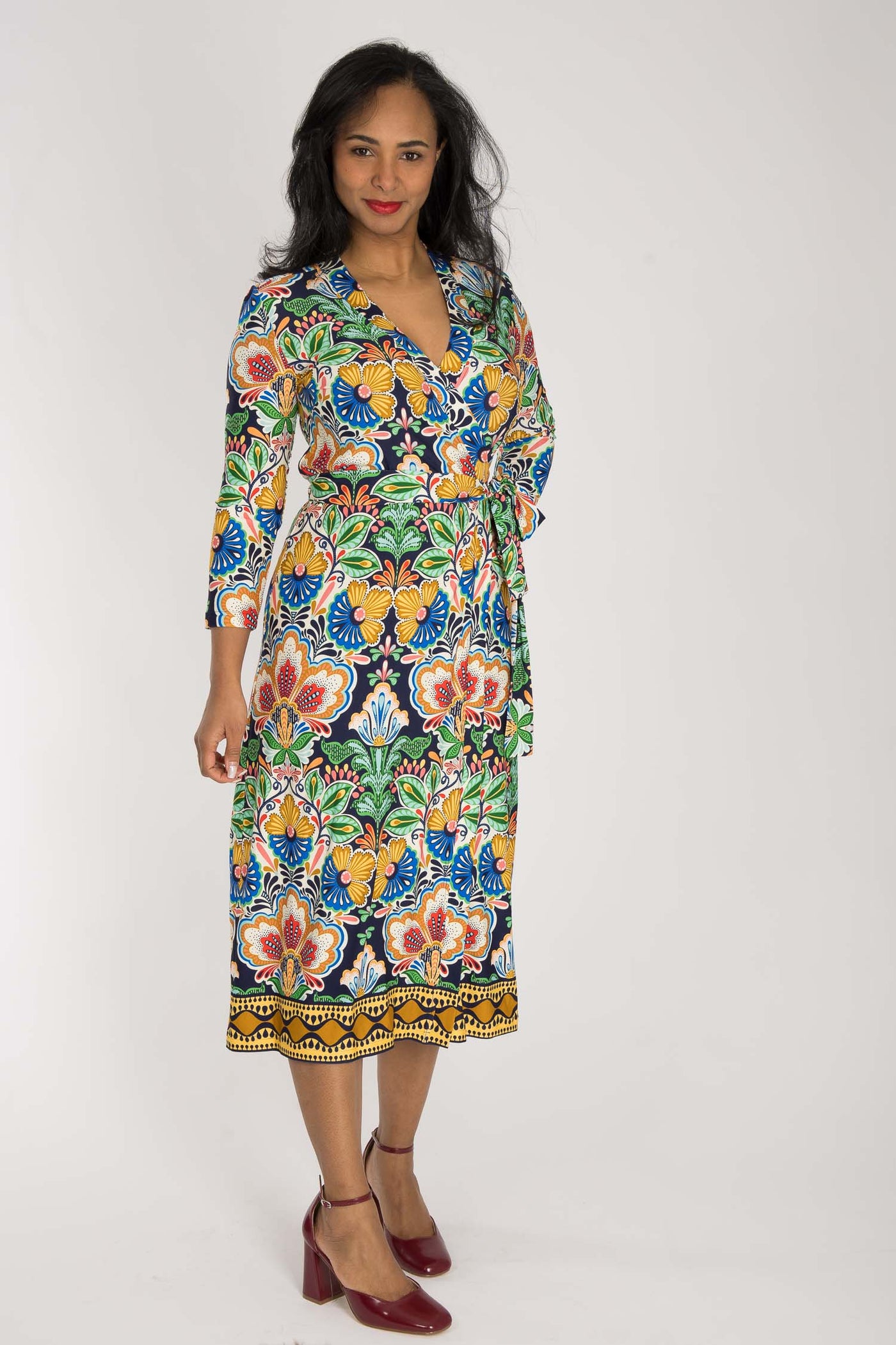 Slim wrap midi jersey dress - Navy folklore
