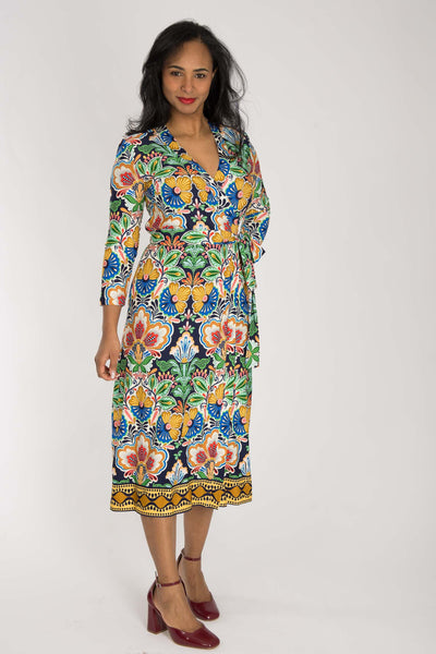 Slim wrap midi jersey dress - Navy folklore
