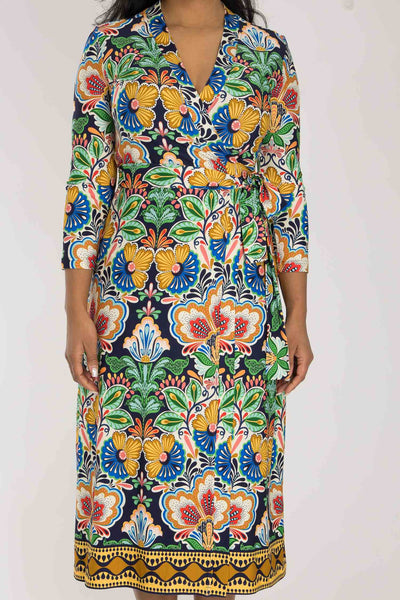 Slim wrap midi jersey dress - Navy folklore