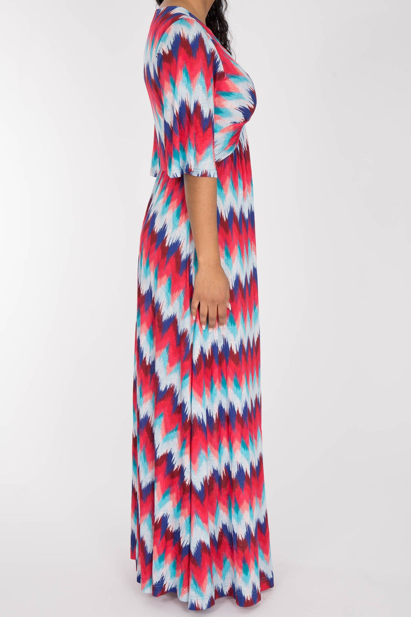 Knot draped maxi jersey dress - Blue-Pink