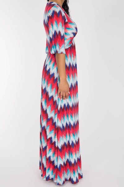 Knot draped maxi jersey dress - Blue-Pink