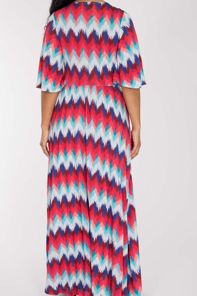 Knot draped maxi jersey dress - Blue-Pink