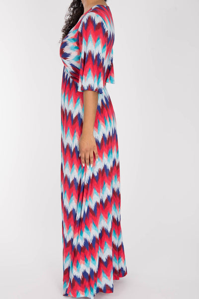 Knot draped maxi jersey dress - Blue-Pink