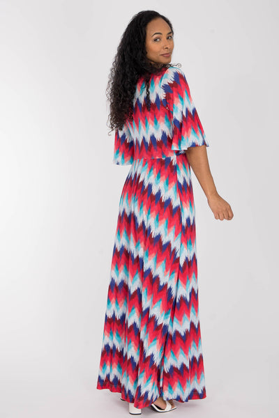 Knot draped maxi jersey dress - Blue-Pink