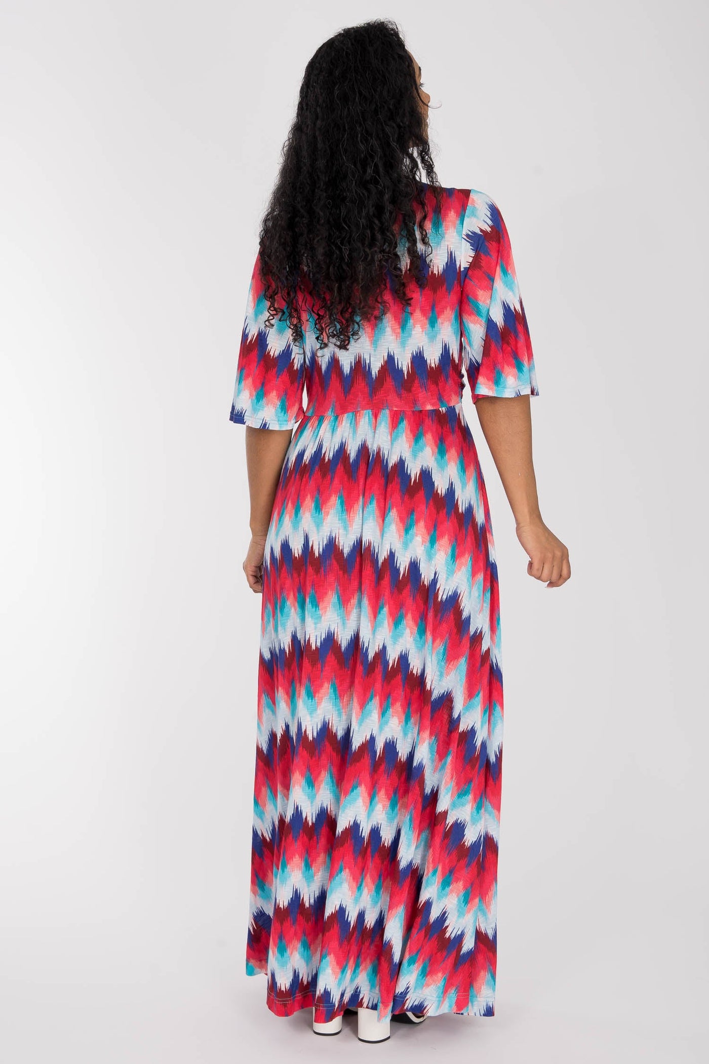 Knot draped maxi jersey dress - Blue-Pink