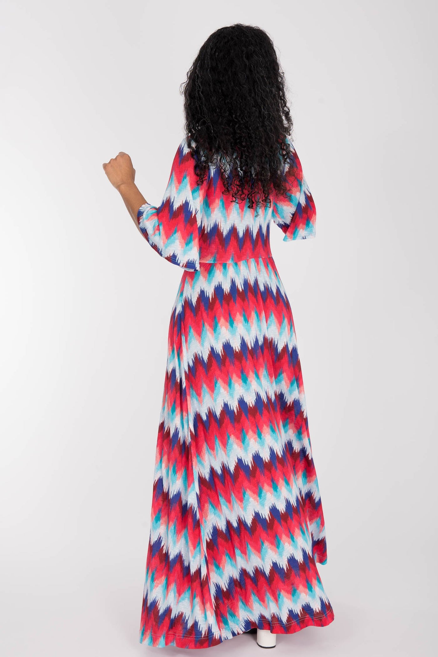 Knot draped maxi jersey dress - Blue-Pink