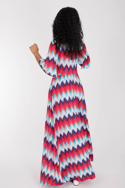 Knot draped maxi jersey dress - Blue-Pink