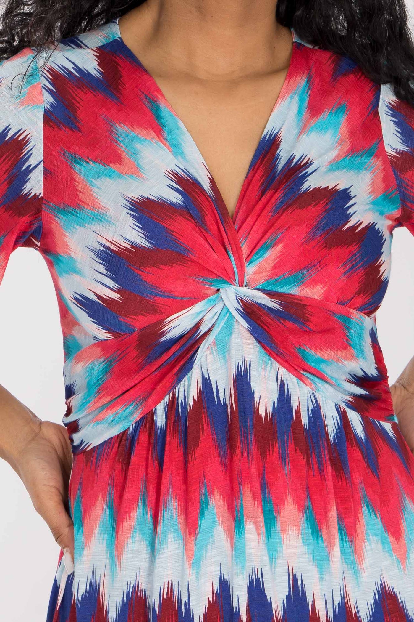 Knot draped maxi jersey dress - Blue-Pink