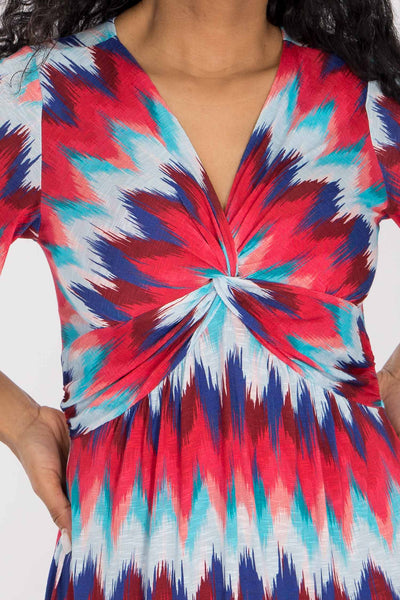 Knot draped maxi jersey dress - Blue-Pink