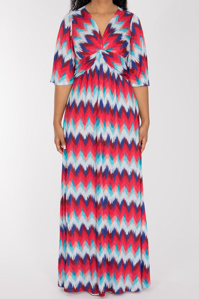 Knot draped maxi jersey dress - Blue-Pink