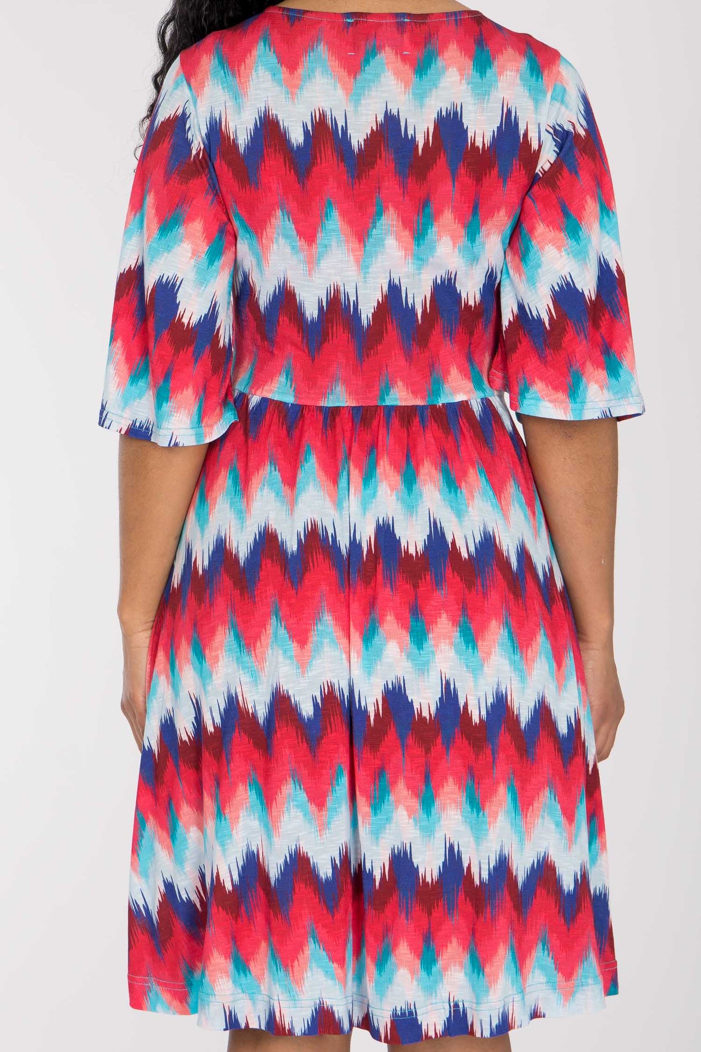 Knot draped short jersey dress - Blue-Pink