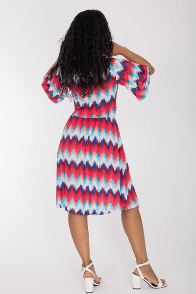 Knot draped short jersey dress - Blue-Pink