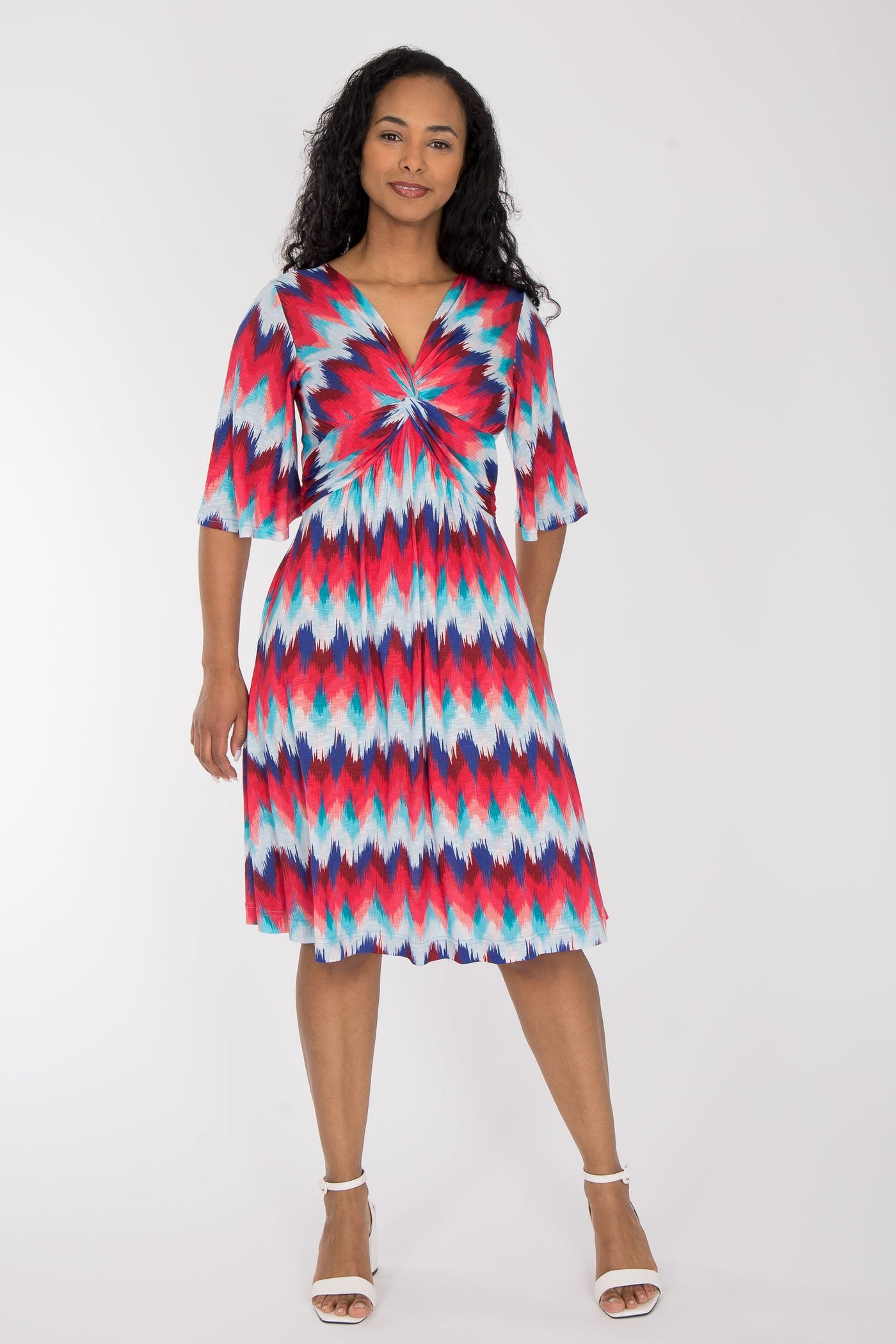 Knot draped short jersey dress - Blue-Pink