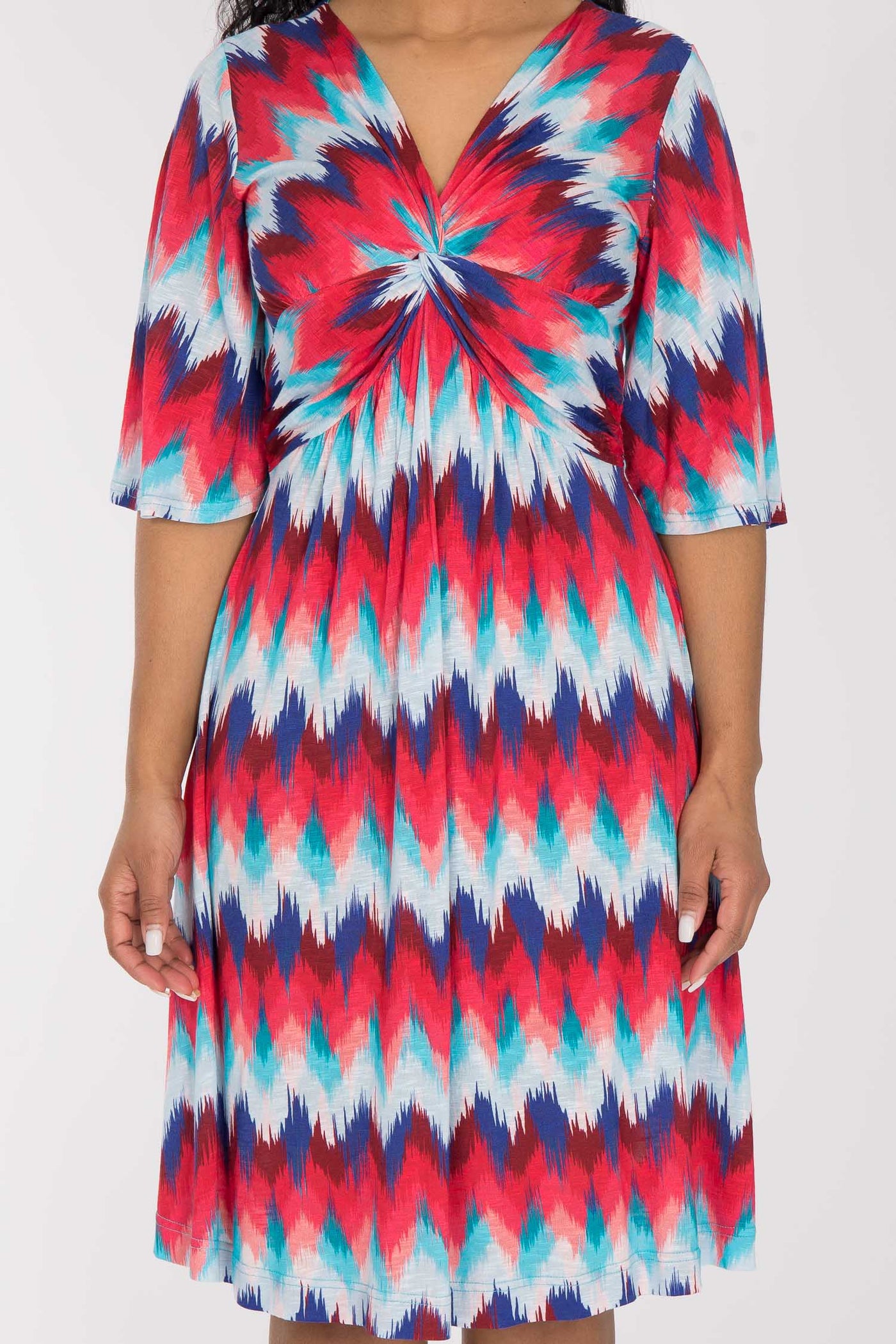 Knot draped short jersey dress - Blue-Pink