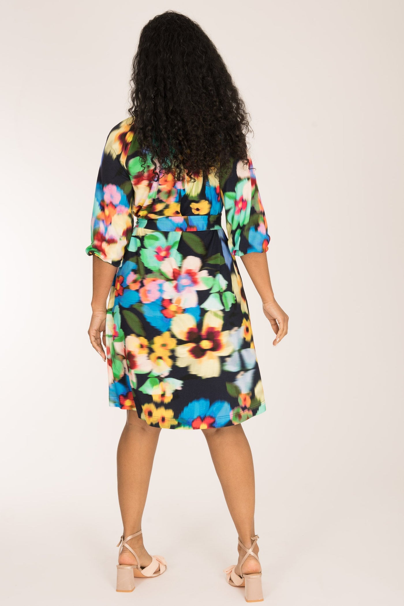 A-lined belted short jersey dress - Navy