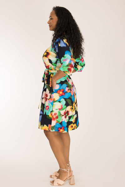 A-lined belted short jersey dress - Navy