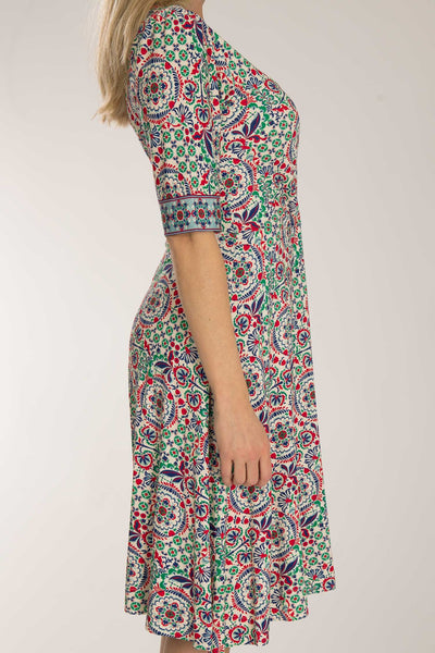 Slip-On wrap short jersey dress - Blue folklore