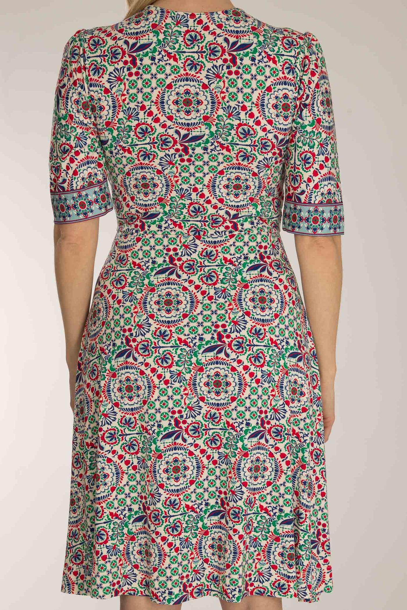 Slip-On wrap short jersey dress - Blue folklore