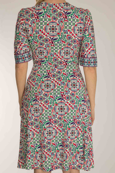 Slip-On wrap short jersey dress - Blue folklore