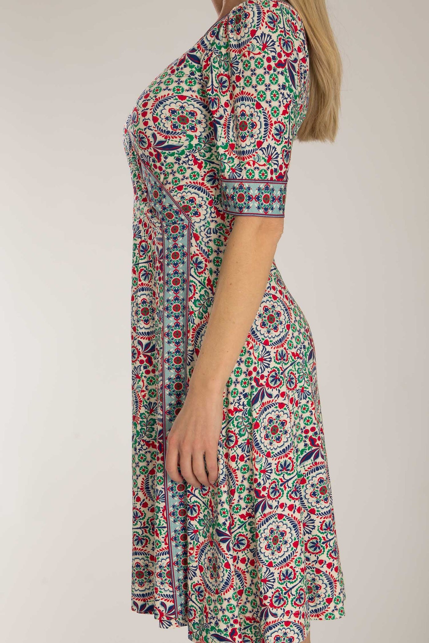 Slip-On wrap short jersey dress - Blue folklore