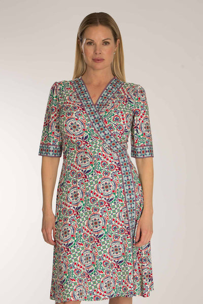 Slip-On wrap short jersey dress - Blue folklore