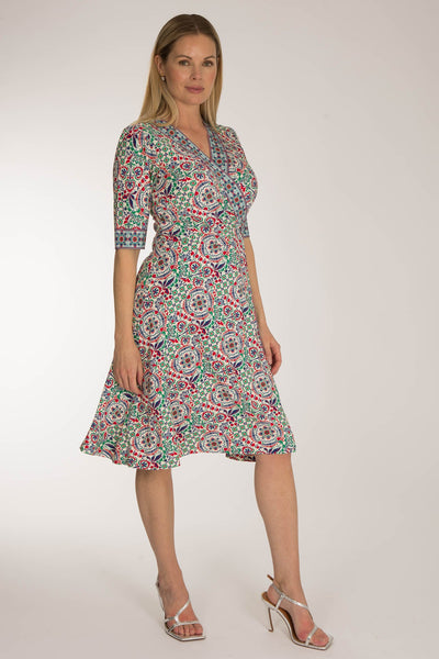 Slip-On wrap short jersey dress - Blue folklore