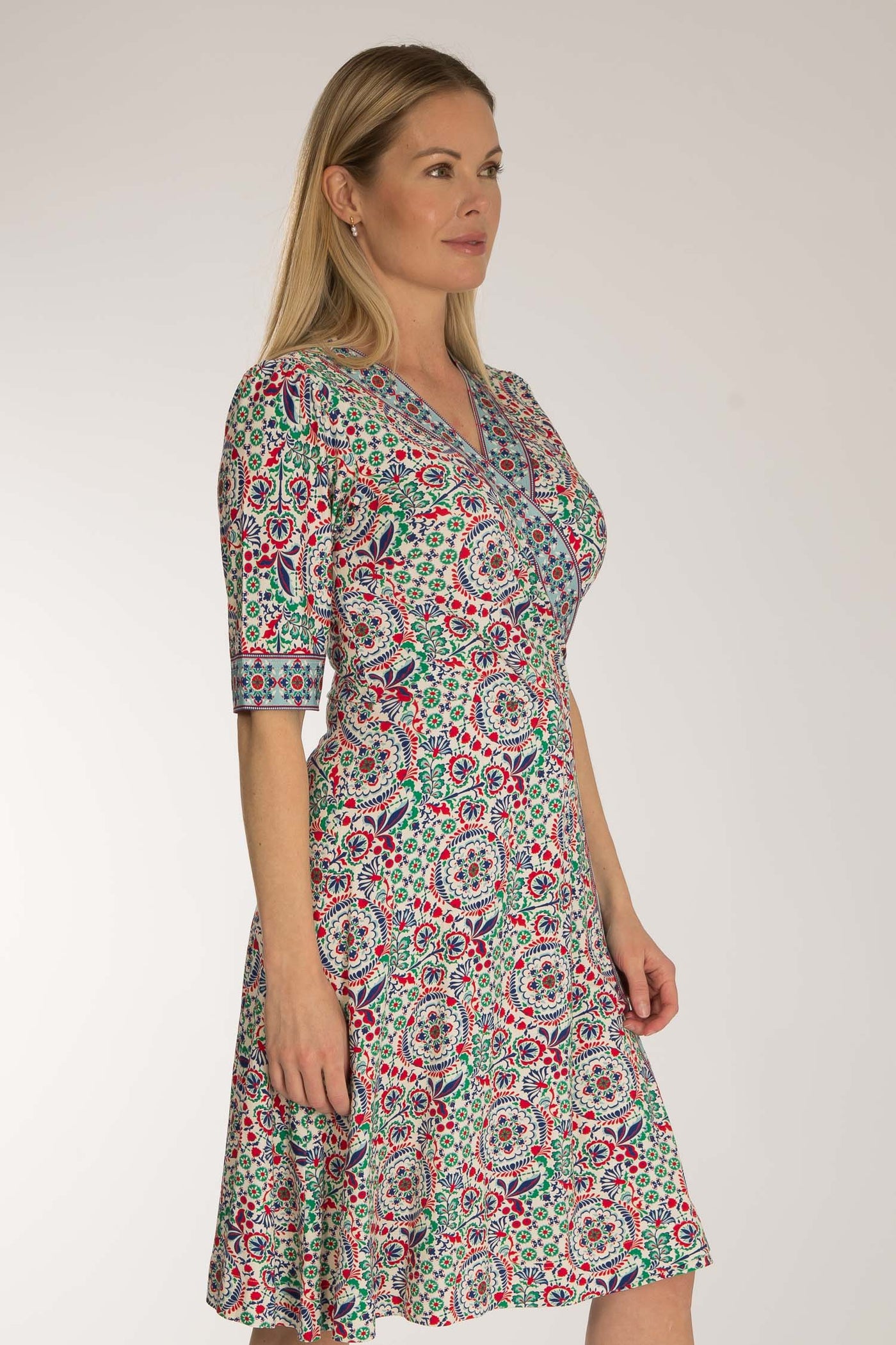 Slip-On wrap short jersey dress - Blue folklore