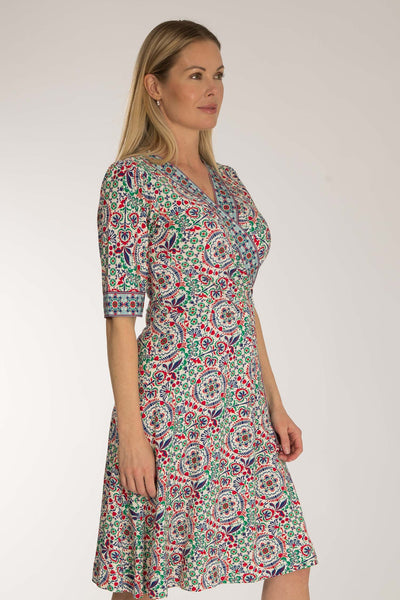 Slip-On wrap short jersey dress - Blue folklore